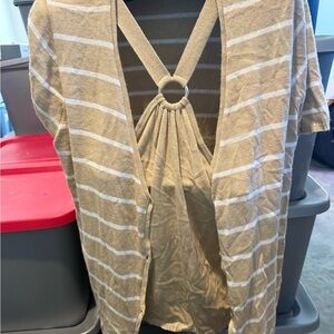 Striped Tan Open-Front Cardigan with Ring Back Detail p11
